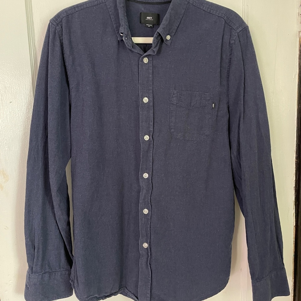 Obey Blue Casual Button Down Shirt